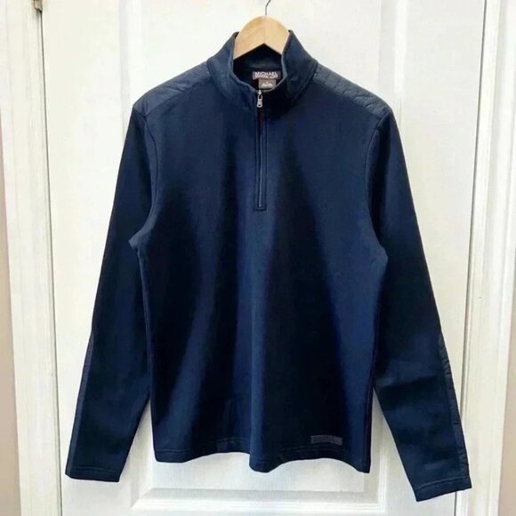 Michael Kors Mens Sweater 1/4 Zip Pullover Cotton Blend Navy Blue Size Medium - Picture 3 of 16